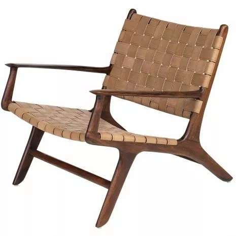 Design Nojatuoli Nahkapunos Teak