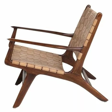 Design Nojatuoli Nahkapunos Teak - Image 3