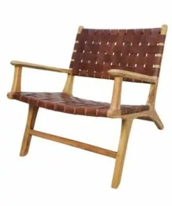 Lounge Nojatuoli Nahkapunos Teak Hsm